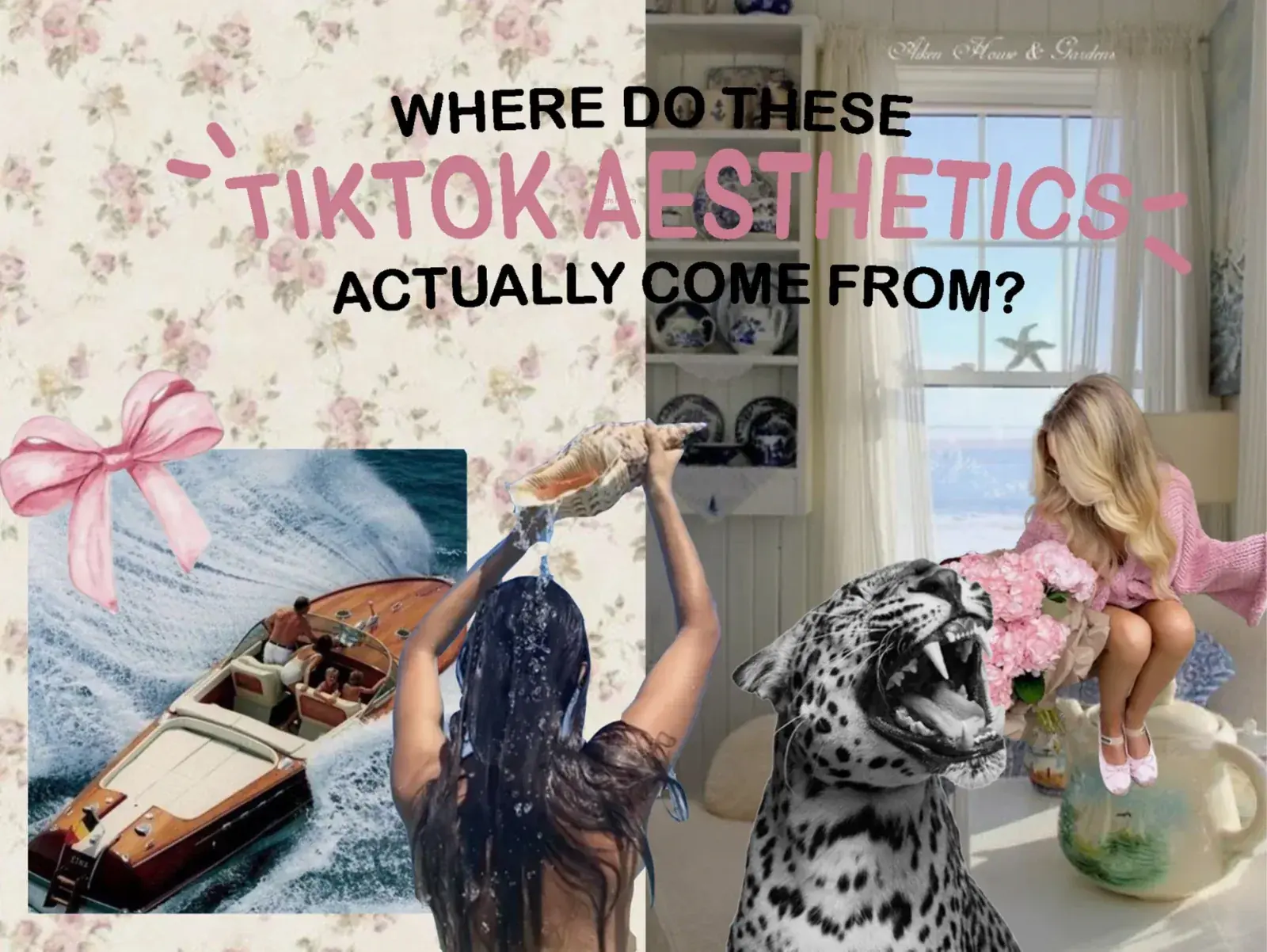 Slide 1 of the trend study presentation: the title, asking where TikTok aesthetics actually come from, over a collage of reference images.
